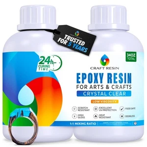 34OZ Crystal Clear Epoxy Resin Kit - Food Safe & UV Resistant for DIY Art, Wo... - Picture 1 of 6