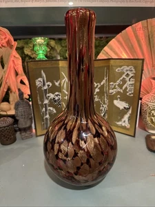 Vintage Fratelli Toso Murano Blown Glass Vase Amber Gold Flakes / Aventurine 12” - Picture 1 of 6