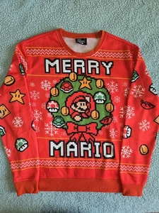 Nintendo Super Mario "Merry Mario" Orange Rot Ugly Sweater Sweatshirt Gr. L - Bild 1 von 10