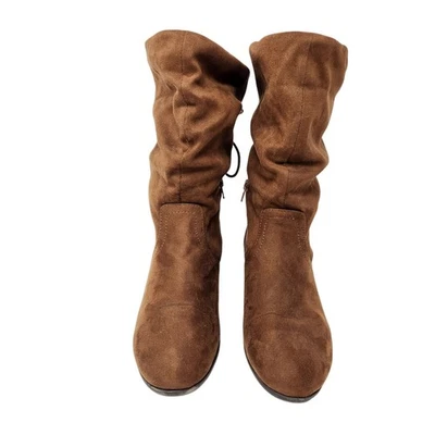 Soda искусственной замши шириной икры колена ботинки со шнуровкой назад коричневый размер 8,5 - Изображение 1 из 4