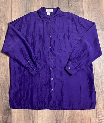 Blusa vintage Venezia Vitale 100 % seda con botones talla 18/20 cuello púrpura Foto 1 de 4