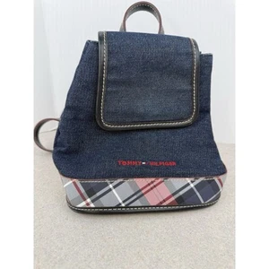 Y2K Vintage Tommy Hill Plaid Denim Mini Backpack Retro Style - Picture 1 of 16