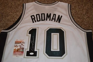 Camiseta deportiva autografiada de Dennis Rodman San Antonio Spurs blanca visitante certificado de autenticidad JSA - Imagen 1 de 1