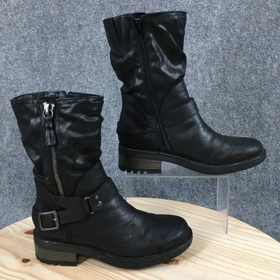 Botas de montar Fergie para mujer 8M negras Maddie Moto punta redonda media cremallera cuero informal Foto 1 de 4