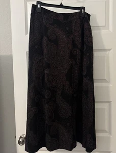 Falda Talbots Mujer Talla 12P Negra Paisley Midi Seda Lana Línea A Bohemia Oscura - Imagen 1 de 12
