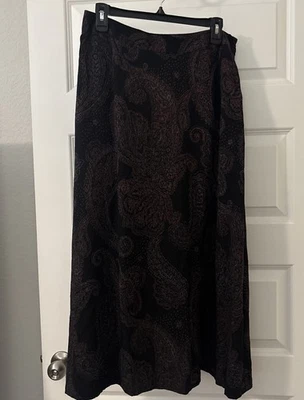 Talbots Skirt Women SZ 12P Black Paisley Midi Silk Wool A Line Dark Bohemian - Image 1 of 4