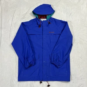 Vintage Columbia Rain Jacket Mens Medium Blue PVC Trail Hiking Hooded Coat 90s - Picture 1 of 10