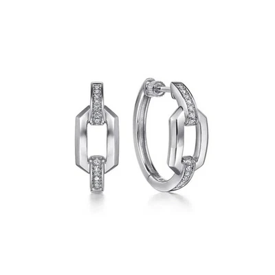 Sterling Silver 20mm 0.16ctw White Sapphire Link Hoop Earrings - Image 1 of 2
