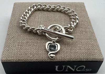 NUEVO Brazalete Uno de 50 SER EXPRESIVA Plateado Cadena Palanca Cristal Negro Foto 1 de 4