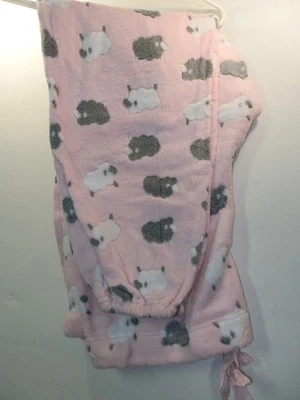 Pantalones de pijama de vellón rosa suave Faded Glory para mujer con patrón de oveja cierre de corbata Foto 1 de 4