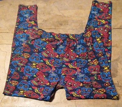 Womens Unbranded Plus One Size Black Pink Blue  Sugar Skull Full Length Leggings - Image 1 of 2