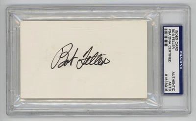 Bob Feller Signed Index Card. PSA. Cleveland Indians Hall of Famer - Image 1 of 2