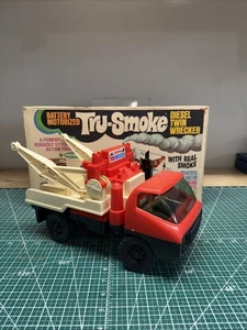 Vintage Tru-Smoke Plastic Toy Truck Diesel Twin Wrecker Remco With Original Box - Picture 1 of 15