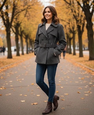 Chaqueta Chaquetón Vintage Antigua Azul Marino Mezcla Lana Para Mujer L Gris Y2K Dark Academia Chic Foto 1 de 4