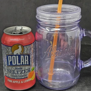 Aladdin 20 oz Insulated Mason Mug Classic Tumbler w/Plastic Top & Orange Straw - Picture 1 of 13