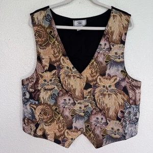 Vintage Katze Gobelin Weste Damen XL Kätzchen Neuheit Top Kunst zum Tragen Fantasie - Bild 1 von 10