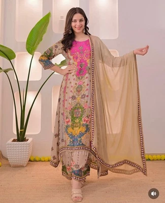 Fully Stitched Kurta Palazzo Dupatta Set Pakistani Salwar Kameez Ready to Wear - Image 1 of 4