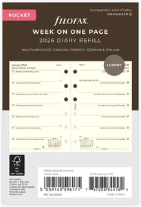 Filofax 2025 Tamaño Bolsillo Semana en Una Página Algodón Crema Diario Inserto 25-68239 - Imagen 1 de 3