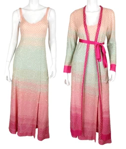Conjunto 40 de vestido y plumero tejido lentejuelas degradadas rosa y verde MISSONI - Imagen 1 de 17