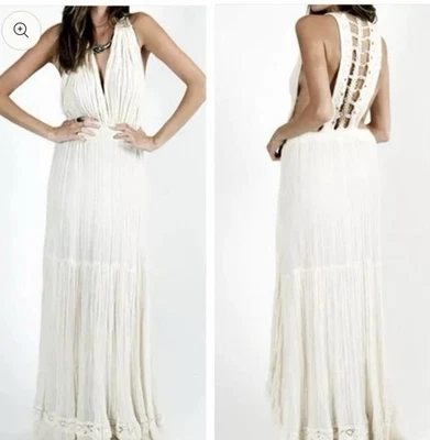 Jen's Pirate Booty x Free People Cream Gauze Crochet Sleeveless Boho Maxi Dress - Image 1 of 4