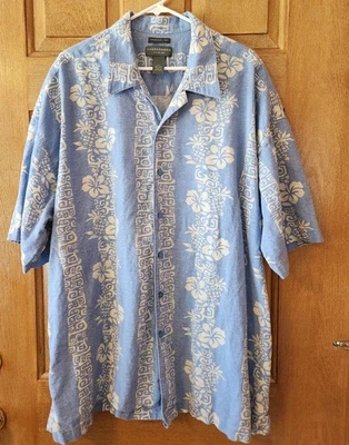 Saddlebred Mens Tropical Blue Short Sleeve Hawaiian Shirt linen 3X Luau Flowers - Image 1 of 4
