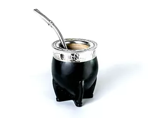 Mate Kürbis Imperial schwarz | mit Stroh | Kürbis und Alpaka Mate schwarz - Bild 1 von 7