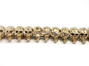 Suhang White Stone Eye Skull Link Stainless Steel Bracelet - Goldtone - Picture 1 of 7