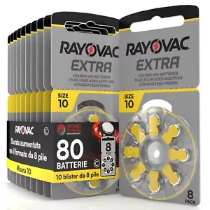 80 Batterie PILE RAYOVAC Extra 10 per Apparecchi Acustici PROTESI udito PR70 - Foto 1 di 5