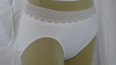 BALI 303J Panties White Lace Waistband Plus 10-11 Hi Cut Seamless Microfiber - Image 1 of 4