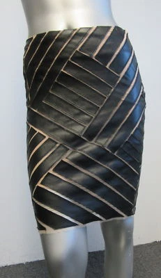 CATHERINE MALANDRINO black & nude, faux- leather & mesh skirt sz 4 - Image 1 of 4