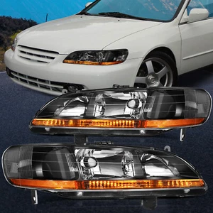 Pair Headlights Assembly Black Fits 1998-2002 Honda Accord LH+RH Side - Picture 1 of 8