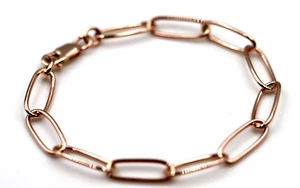Genuine Handmade 17cm Solid 9ct 9k Rose Gold Paper Clip Paperclip Bracelet - Picture 1 of 9