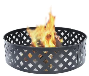 Stahl Outdoor Lagerfeuer Ring 30 Zoll Feuerstelle aus schwarzem Holz mit rundem Gittermuster - Bild 1 von 7