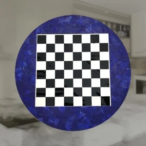 Mesa de ajedrez hecha a mano de lapislázuli - Incrustación de piedra tablero de juego de lujo decoración del hogar - Imagen 1 de 8