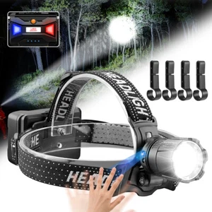 Super Bright Zoom LED Headlamp Rechargeable Tactical Motion Sensor 30W Headlight - Picture 1 of 13