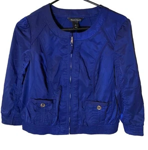Blazer chaqueta corta satinada White House Black Market azul marino talla 4 - Imagen 1 de 6