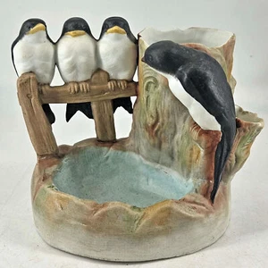 Vaso vaso fioriera famiglia uccellino rondine porcellana dipinto a mano vintage - Foto 1 di 6
