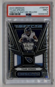 Etiqueta de lavandería Obsidian Trifecta Tyjae Spears RC 2023 triple parche amarillo/10 PSA 9 - Imagen 1 de 2