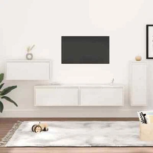 vidaXL Mobili Porta TV 4 pz Bianchi in Legno Massello di Pino - Foto 1 di 11