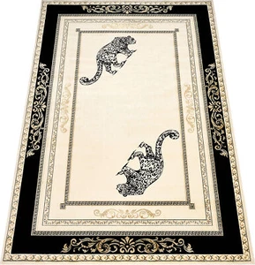 Designer Teppich Wohnzimmer Jaguar Tiermotiv Schwarz Gold Kurzflor Rutschfest - Bild 1 von 20