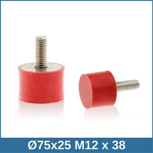 Typ D Ø75x25 M12x38 55°Shore (rot) Edelstahl A4 Silikon-Edelstahl-Puffer - Bild 1 von 2
