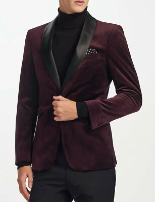 Hombres Borgoña Diseñador Boda Novio Esmoquin Informal Terciopelo Abrigos Chaqueta Blazer Foto 1 de 2