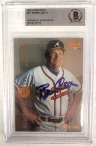 1996 UPPER DECK BOBBY COX ATLANTA BRAVES MGR SIGNED AUTO #477 CARD BECKETT *