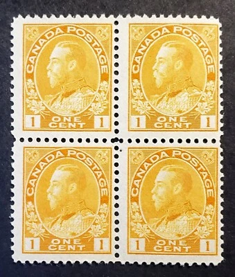 Stamps Canada Mint: #105  1c orange yellow  Die I  Admiral  blk. of 4  F MNH - Image 1 of 2