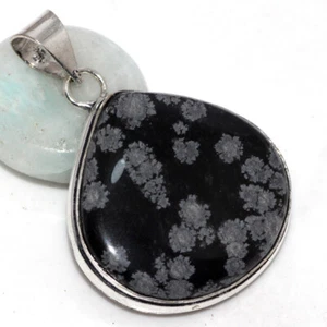 925 Silver Plated-Snowflake Obsidian Ethnic Gemstone Pendant Jewelry 1.7" AU J59 - Picture 1 of 3