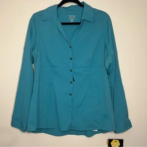Mountain Hardwear Coralake Langarmshirt Größe 12 türkis UPF 25+ Wandern Reisen - Bild 1 von 8