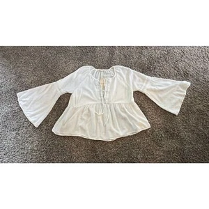 NWT Hem & Thread White Boho Peasant Top Bell Sleeve Large - Picture 1 of 11