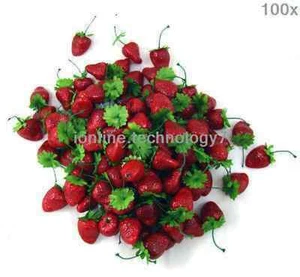 100 x fake strawberry artificial fruit faux food house kitchen party decor Prop - Picture 1 of 1