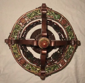 ANTIQUE 1915 CAST SEMI FLUSH MOUNT BRASS / SILVER CHANDELIER CEILING FIXTURE - Picture 1 of 9