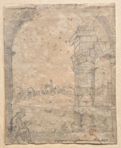 Kolosseum in Rom,  Zeichnung, betitelt und 1817 datiert, Nazarener Deutschrömer - Bild 1 von 6